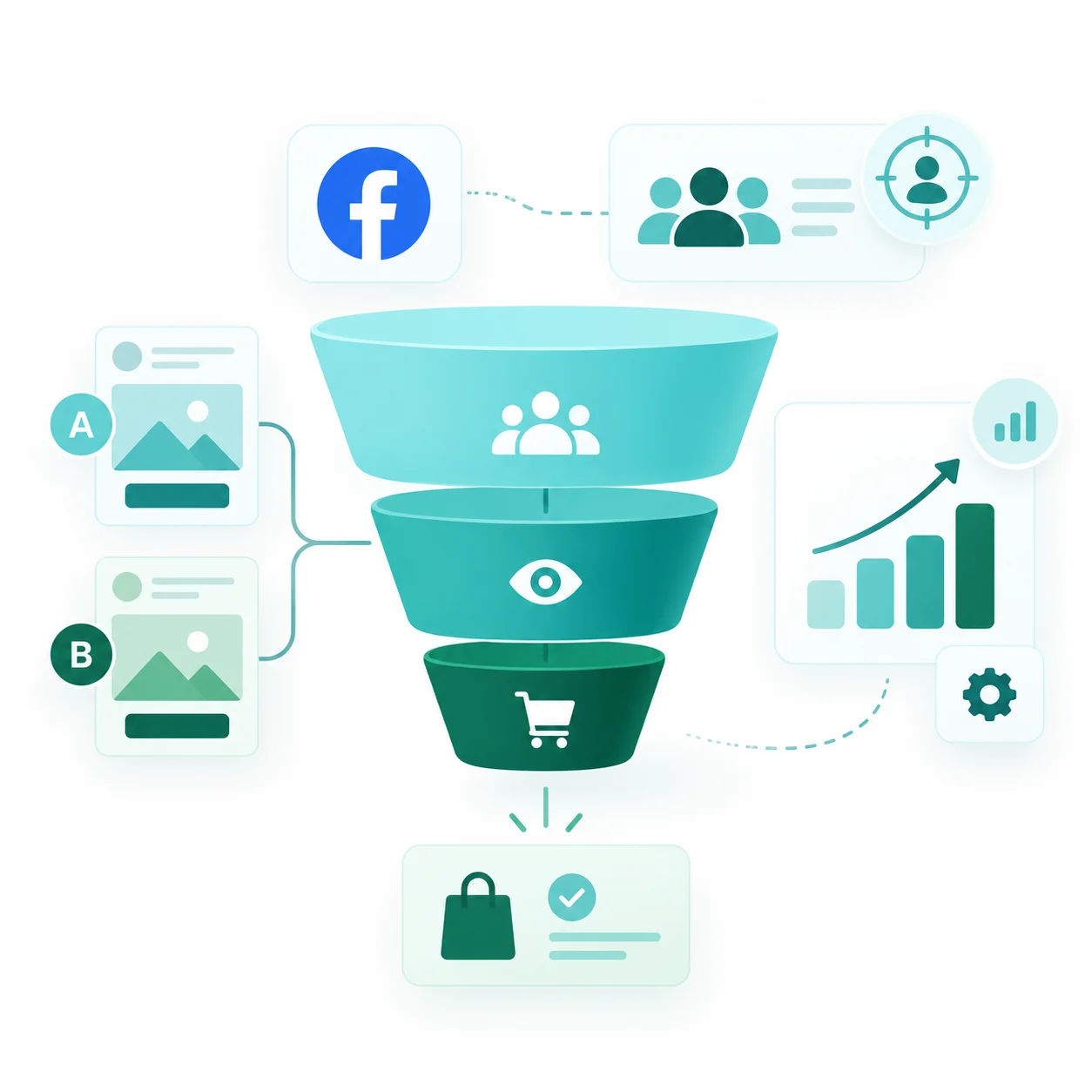 ภาพประกอบ Funnel โฆษณา Facebook ตั้งแต่กลุ่มเป้าหมายจนถึงการปิดการขาย