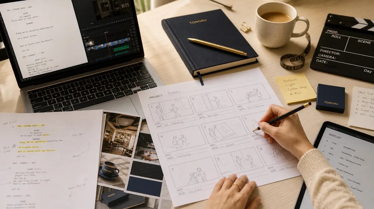 ทีมงานวางแผนคอนเทนต์และเขียน Storyboard ก่อนวันถ่ายทำ